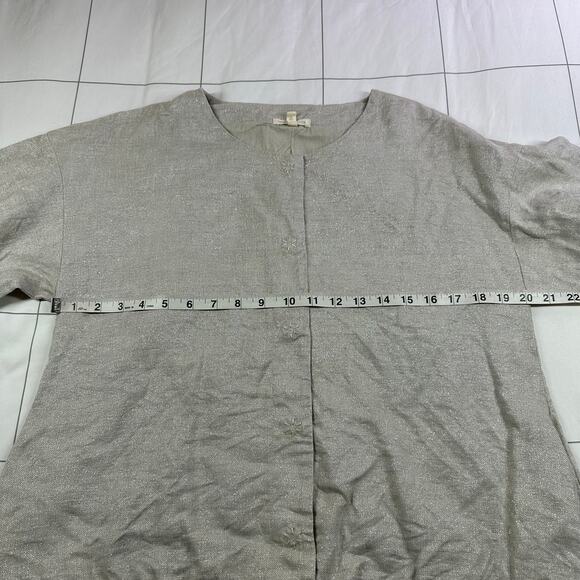 Eileen Fisher Jacket Womens Small Beige Natural Twinkle Linen Metallic Coastal - Picture 9 of 10
